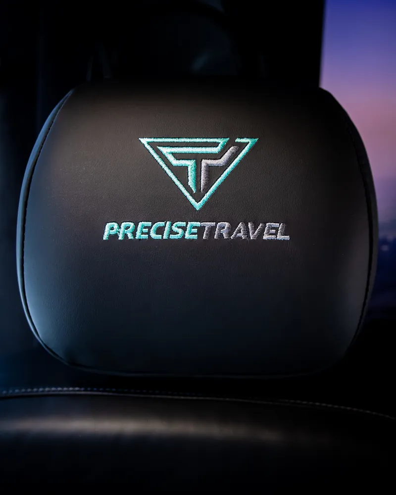 Precise Travel branded headrest with illuminated emblem