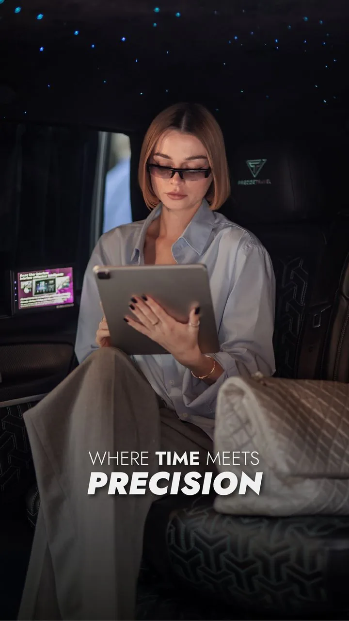 Executive client working on a tablet inside the V-Class